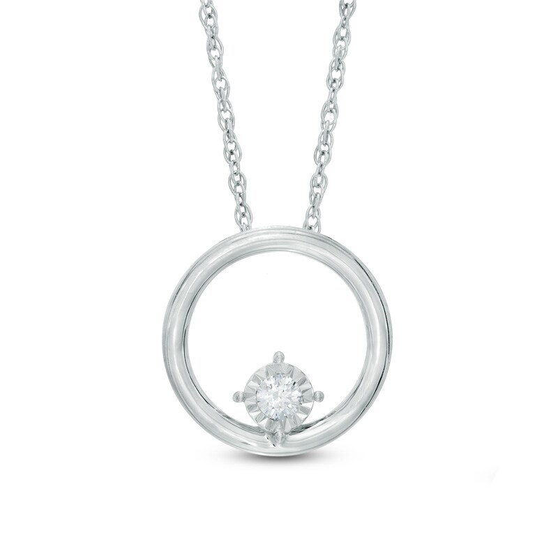 Main Image 1 of 1/8 CT. Diamond Solitaire Circle Pendant in 10K White Gold