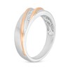 Thumbnail Image 4 of 1/6 CT. T.W. Diamond Square Frame Slant Trio Wedding Ensemble in Sterling Silver and 10K Rose Gold