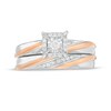 Thumbnail Image 5 of 1/6 CT. T.W. Diamond Square Frame Slant Trio Wedding Ensemble in Sterling Silver and 10K Rose Gold