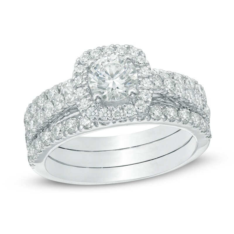 Main Image 1 of 1-3/4 CT. T.W. Diamond Frame Three Piece Bridal Set in 14K White Gold