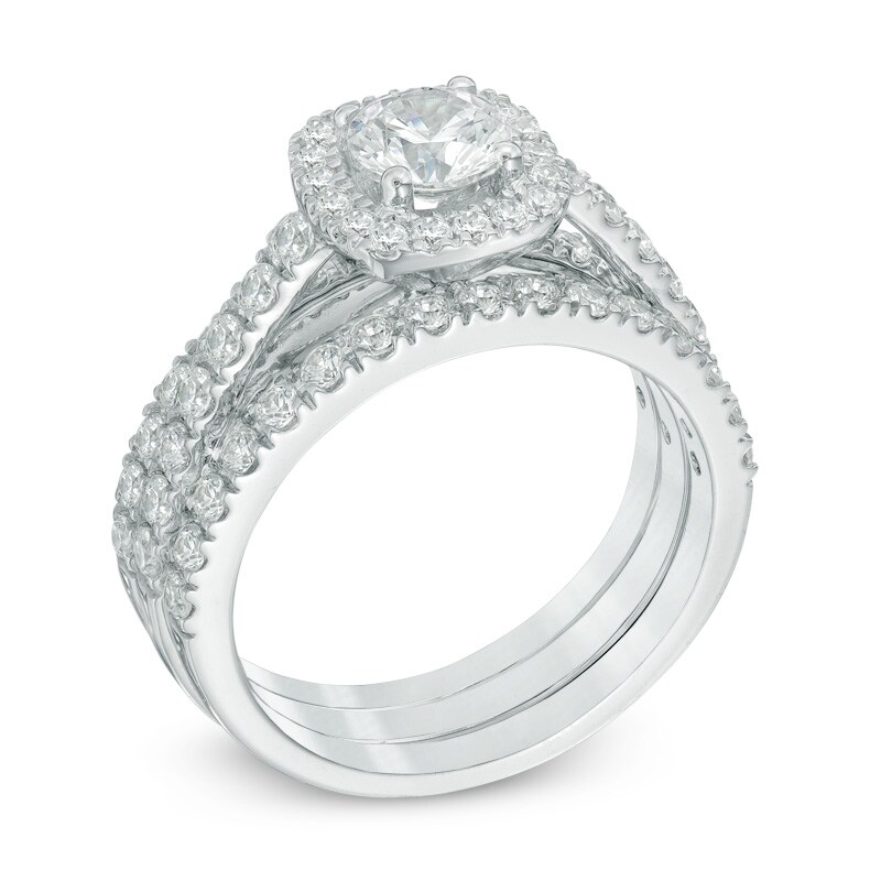 Main Image 2 of 1-3/4 CT. T.W. Diamond Frame Three Piece Bridal Set in 14K White Gold