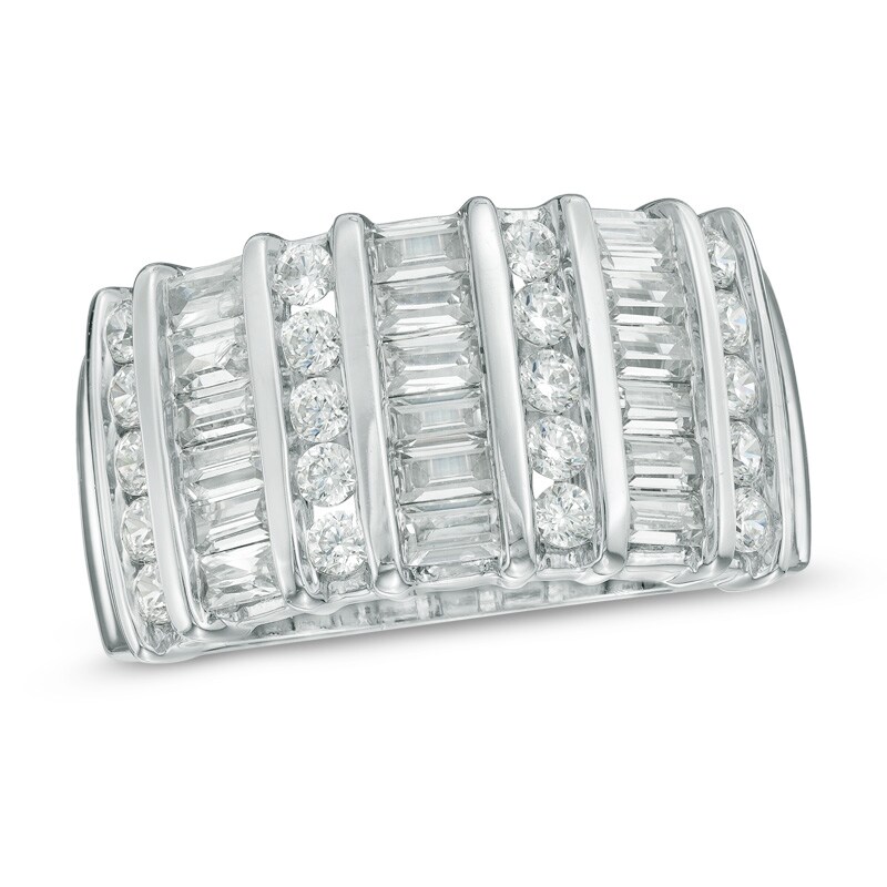 Main Image 1 of 1 CT. T.W. Diamond Linear Alternating Row Anniversary Band in 10K White Gold