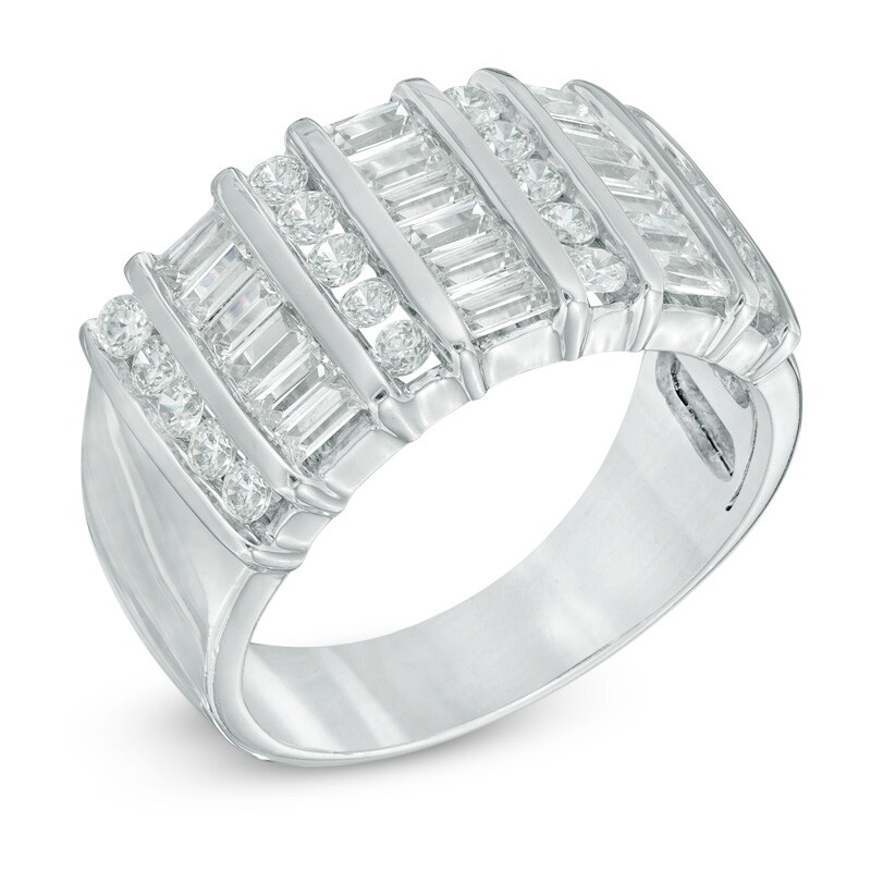 Main Image 2 of 1 CT. T.W. Diamond Linear Alternating Row Anniversary Band in 10K White Gold