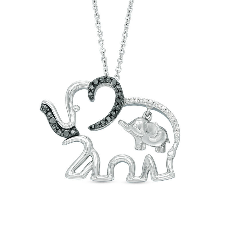 1/20 CT. T.W. Enhanced Black and White Diamond Elephant Motherly Love Pendant in Sterling Silver