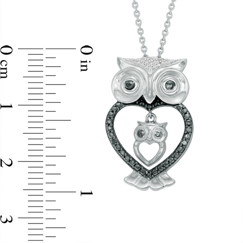 1/20 CT. T.W. Enhanced Black and White Diamond Owl Motherly Love Pendant in Sterling Silver