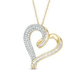 1/2 CT. T.W. Diamond Tilted Curly Heart Pendant in 10K Gold