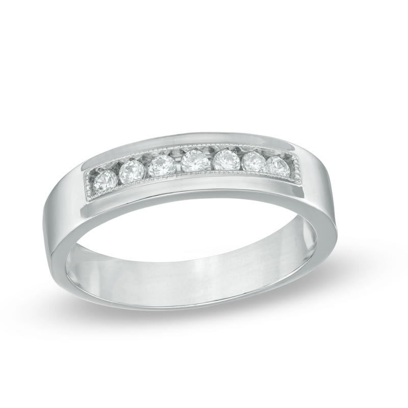 Main Image 1 of Men's 1/4 CT. T.W. Diamond Wedding Band in 10K White Gold
