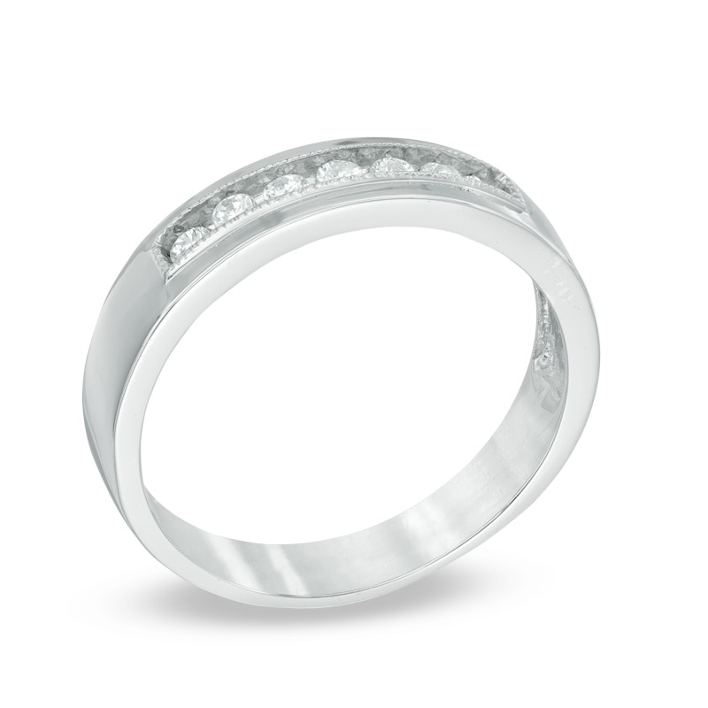 Main Image 2 of Men's 1/4 CT. T.W. Diamond Wedding Band in 10K White Gold