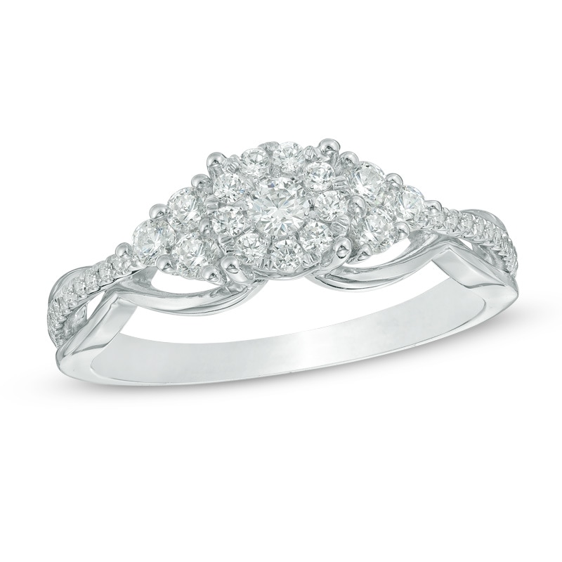 Main Image 1 of 1/2 CT. T.W. Multi-Diamond Tri-Sides Engagement Ring in 10K White Gold