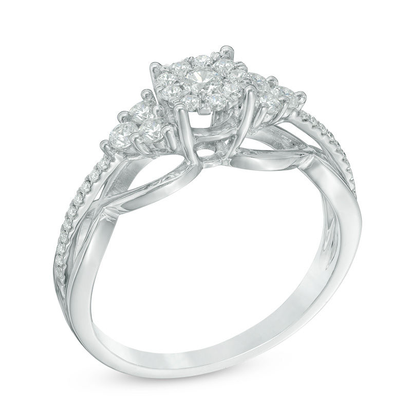 Main Image 2 of 1/2 CT. T.W. Multi-Diamond Tri-Sides Engagement Ring in 10K White Gold