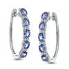 Oval Tanzanite and White Topaz Five Stone Hoop Earrings in Sterling Silver