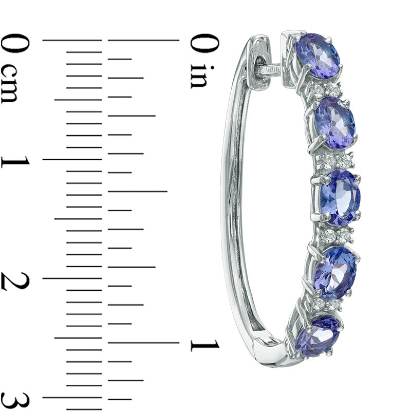 Main Image 2 of Oval Tanzanite and White Topaz Five Stone Hoop Earrings in Sterling Silver