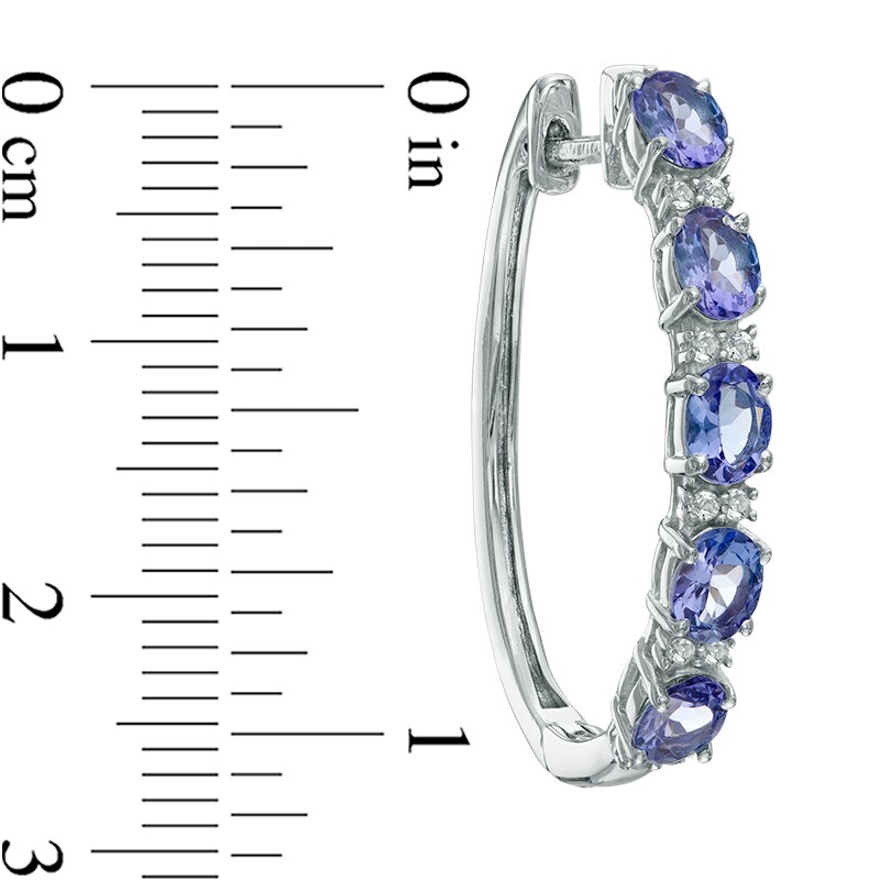 Oval Tanzanite and White Topaz Five Stone Hoop Earrings in Sterling Silver