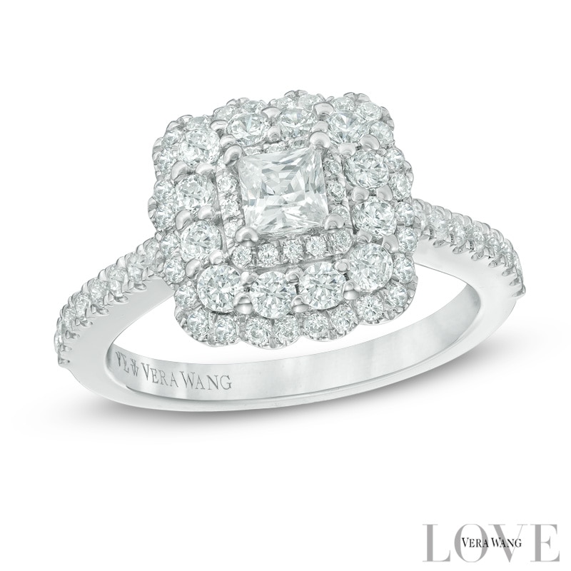 Vera Wang Love Collection 1-1/4 CT. T.W. Princess-Cut Diamond Scallop Frame Engagement Ring in 14K White Gold