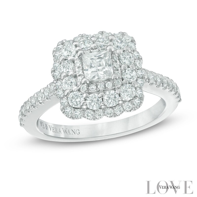 Vera Wang Love Collection 1-1/4 CT. T.W. Princess-Cut Diamond Scallop Frame Engagement Ring in 14K White Gold