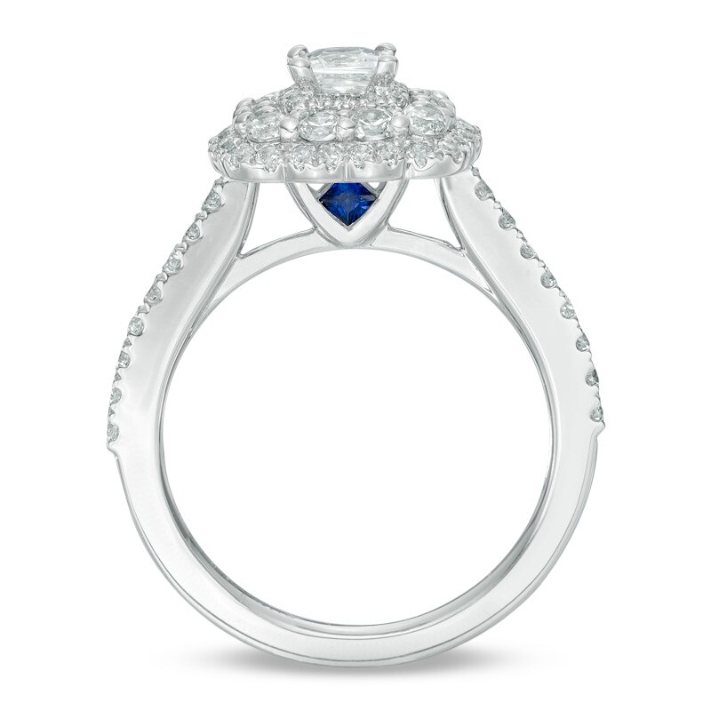 Vera Wang Love Collection 1-1/4 CT. T.W. Princess-Cut Diamond Scallop Frame Engagement Ring in 14K White Gold