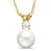 Thumbnail Image 1 of 7.5-8.0mm Freshwater Cultured Pearl and White Topaz Pendant in 10K Gold