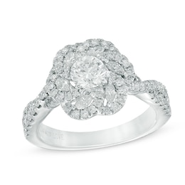 Vera Wang Love Collection 1-1/5 CT. T.W. Diamond Floral Frame Engagement Ring in 14K White Gold