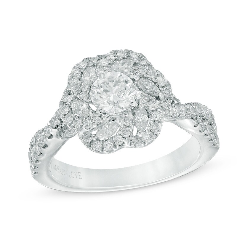 Main Image 1 of Vera Wang Love Collection 1-1/5 CT. T.W. Diamond Floral Frame Engagement Ring in 14K White Gold