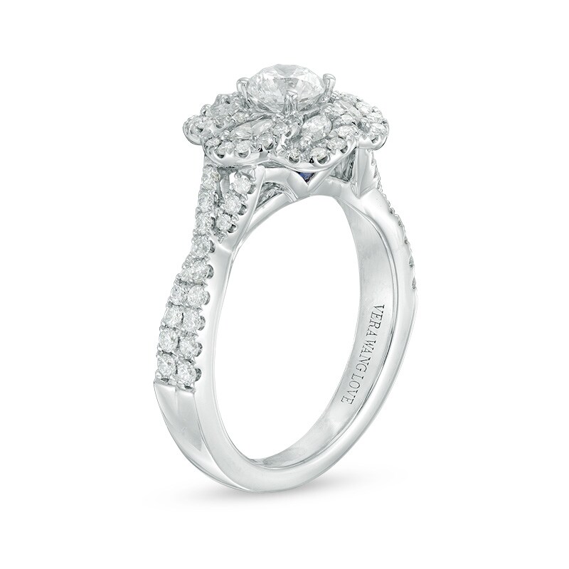 Main Image 2 of Vera Wang Love Collection 1-1/5 CT. T.W. Diamond Floral Frame Engagement Ring in 14K White Gold