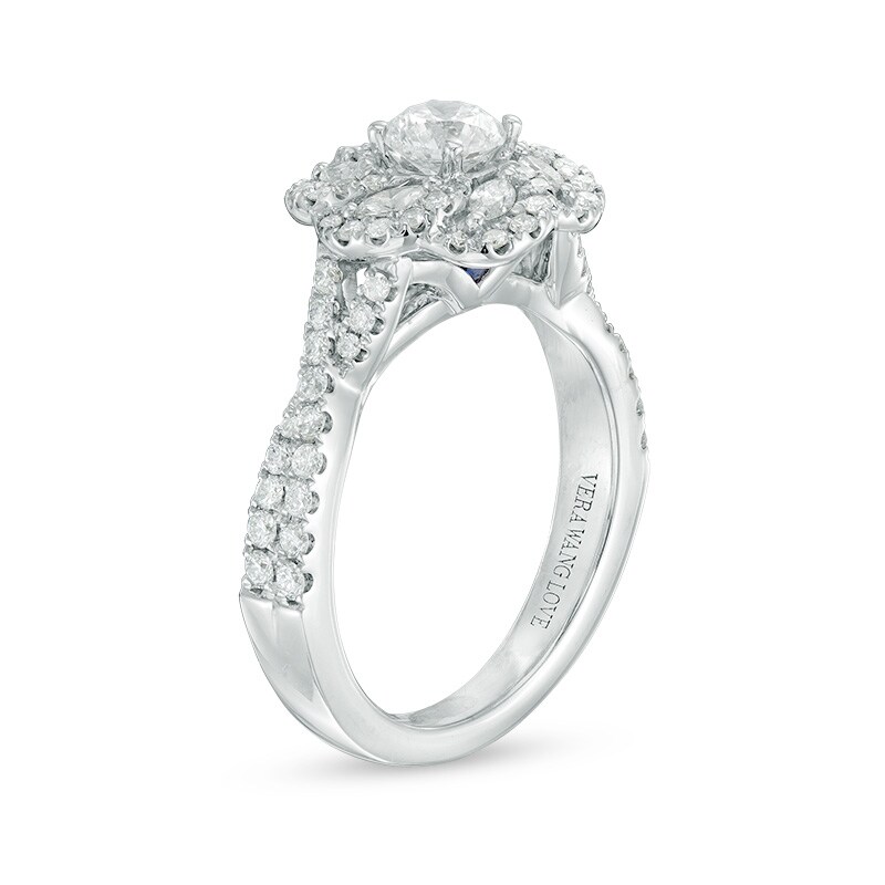 Vera Wang Love Collection 1-1/5 CT. T.W. Diamond Floral Frame Engagement Ring in 14K White Gold