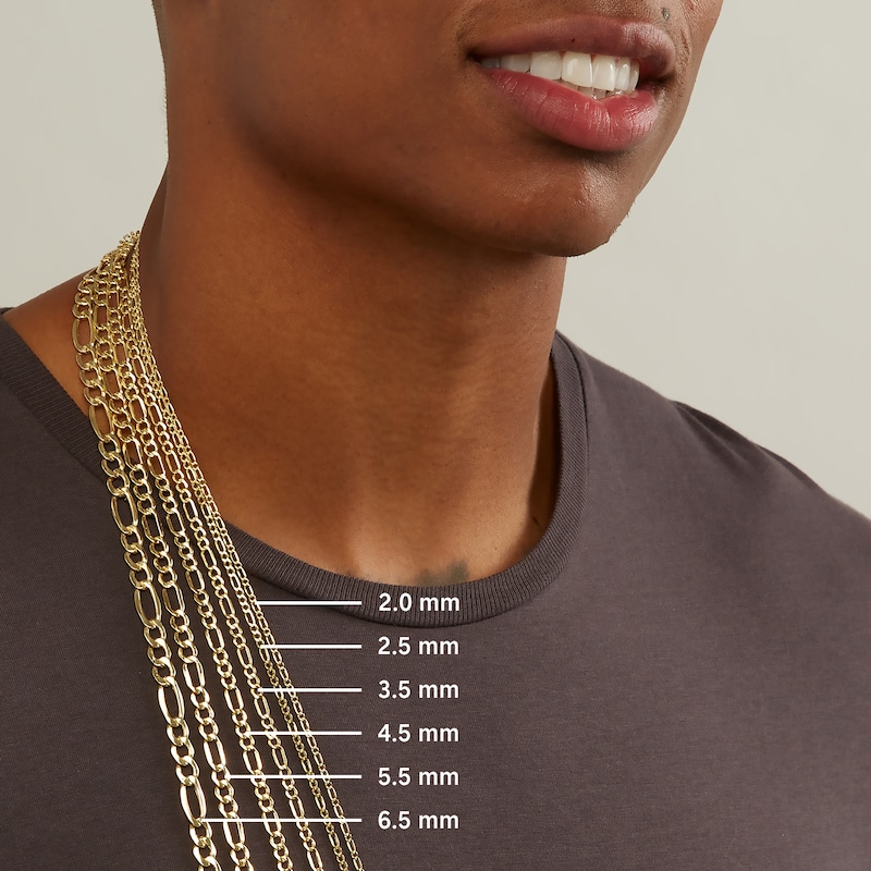 Main Image 4 of Men's 7.2mm Figaro Chain Necklace in Hollow 14K Gold - 26"