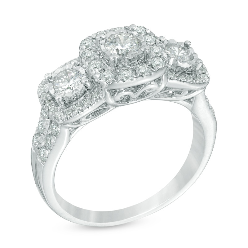 Main Image 2 of 1 CT. T.W. Diamond Frame Past Present Future® Engagement Ring in 14K White Gold