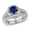 Thumbnail Image 0 of 7.0mm Lab-Created Blue Sapphire and 3/8 CT. T.W. Diamond Bridal Set in 10K White Gold
