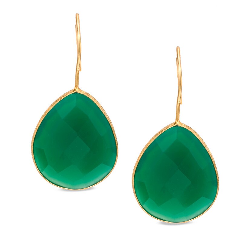 Main Image 1 of Dyed Green Teardrop-Shaped Chalcedony Drop Earrings in Sterling Silver and 14K Gold Plate