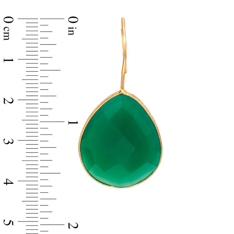 Main Image 2 of Dyed Green Teardrop-Shaped Chalcedony Drop Earrings in Sterling Silver and 14K Gold Plate