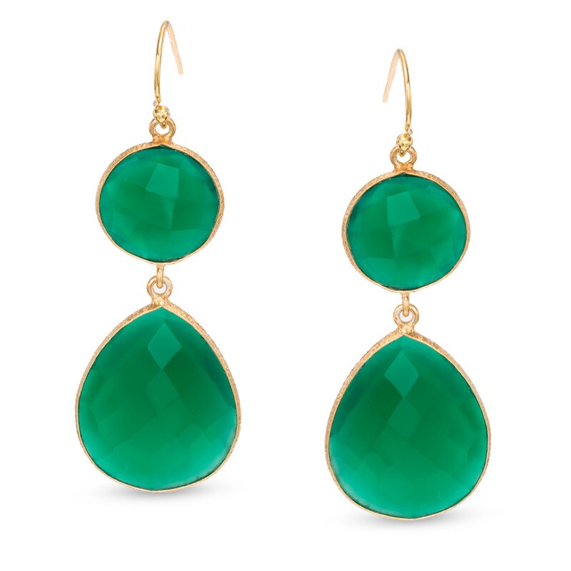 Main Image 1 of Dyed Green Chalcedony Drop Earrings in Sterling Silver and 14K Gold Plate