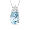 Thumbnail Image 1 of Oval Blue Topaz Drop Pendant in Sterling Silver with White Topaz Accents