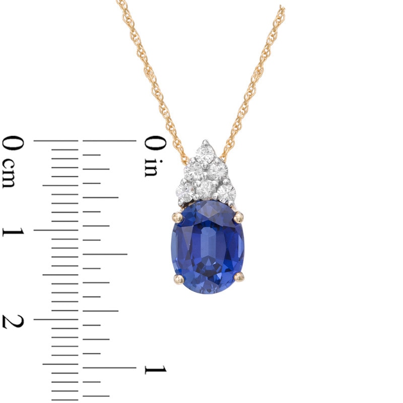 Main Image 2 of Oval Lab-Created Ceylon Sapphire Drop Pendant in Sterling Silver and 14K Gold Plate with White Topaz Accents
