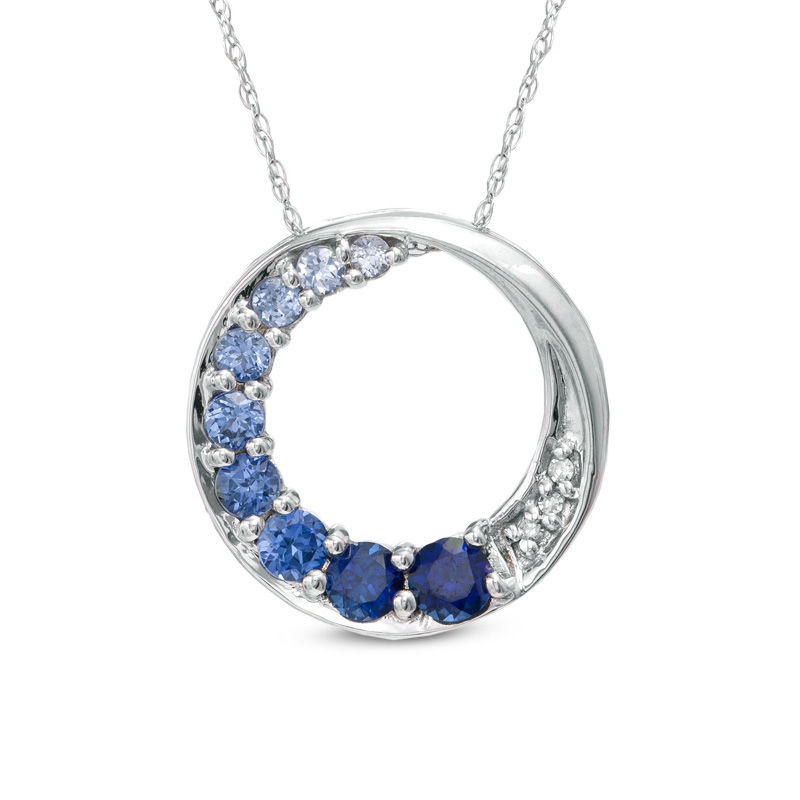 Lab Created Blue Sapphire Journey Circle Pendant With Diamond Lab Created Blue Sapphire Journey Circle Pendant With Diamond Accents