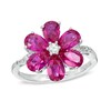 Thumbnail Image 1 of Lab-Created Ruby Flower Ring in Sterling Silver with Lab-Created White Sapphire and Diamond Accents
