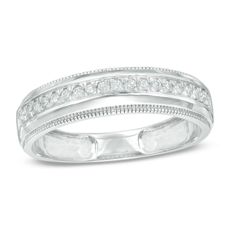 Men's 1/4 CT. T.W. Diamond Vintage-Style Wedding Band in 10K White Gold