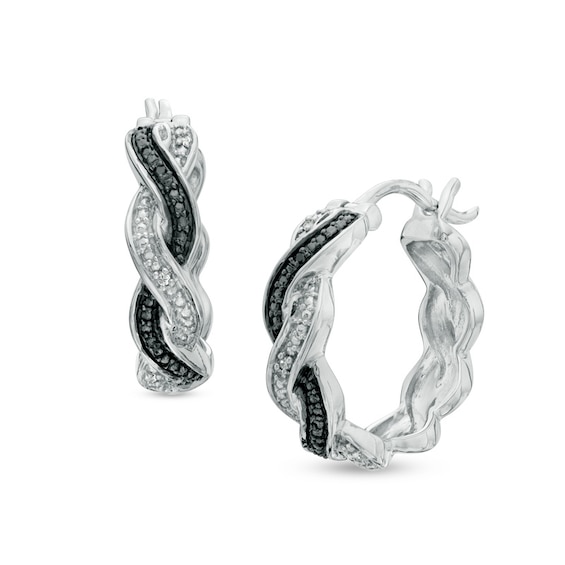 Enhanced Black and White Diamond Accent Braid Hoop Earrings in Sterling Silver Enhanced Black and White Diamond Accent Braid Hoop Earrings in Sterling Silver
