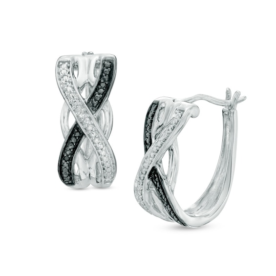 Enhanced Black and White Diamond Accent Infinity-Style Hoop Earring