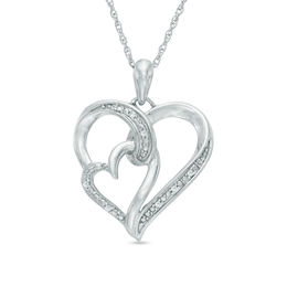 Diamond Accent Intertwined Ribbon Heart Pendant in Sterling Silver