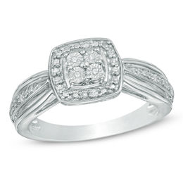 Quad Diamond Accent Square Frame Promise Ring in Sterling Silver