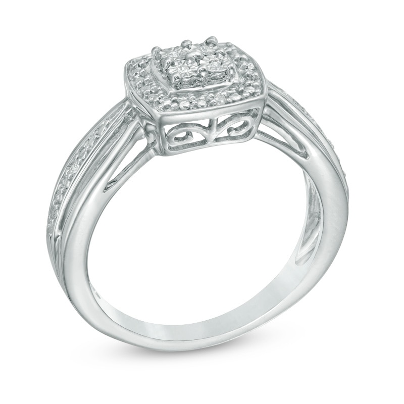 Main Image 2 of Quad Diamond Accent Square Frame Promise Ring in Sterling Silver
