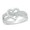 Thumbnail Image 0 of Diamond Accent Heart Criss-Cross Split Shank Ring in Sterling Silver