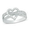 Thumbnail Image 1 of Diamond Accent Heart Criss-Cross Split Shank Ring in Sterling Silver