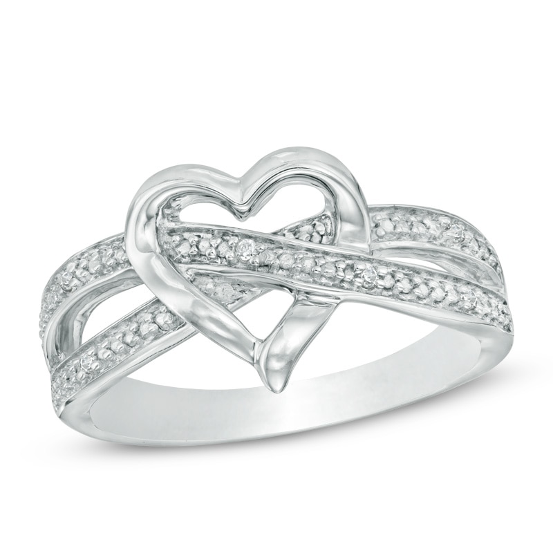 Main Image 1 of Diamond Accent Heart Criss-Cross Split Shank Ring in Sterling Silver