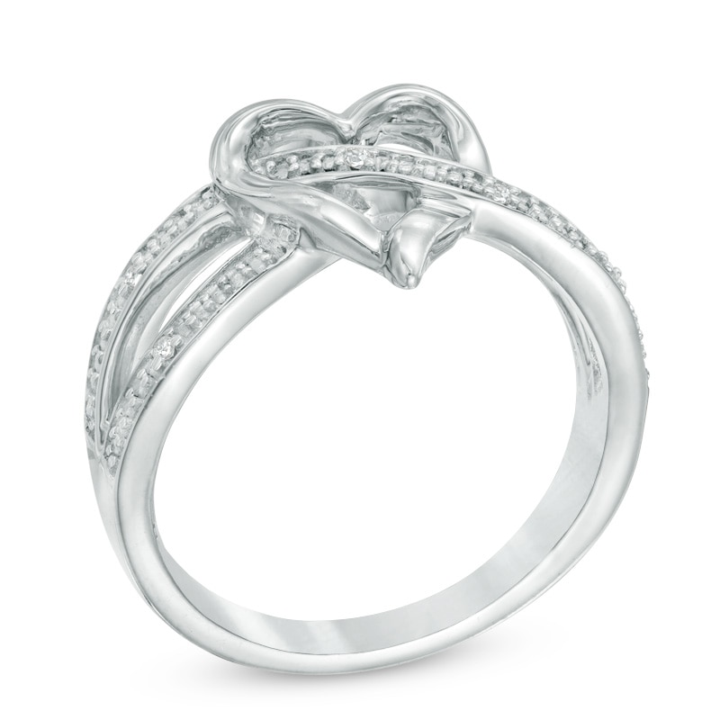 Diamond Accent Heart Criss-Cross Split Shank Ring in Sterling Silver