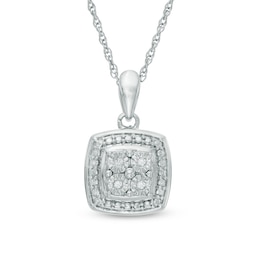 Quad Diamond Accent Square Frame Pendant in Sterling Silver