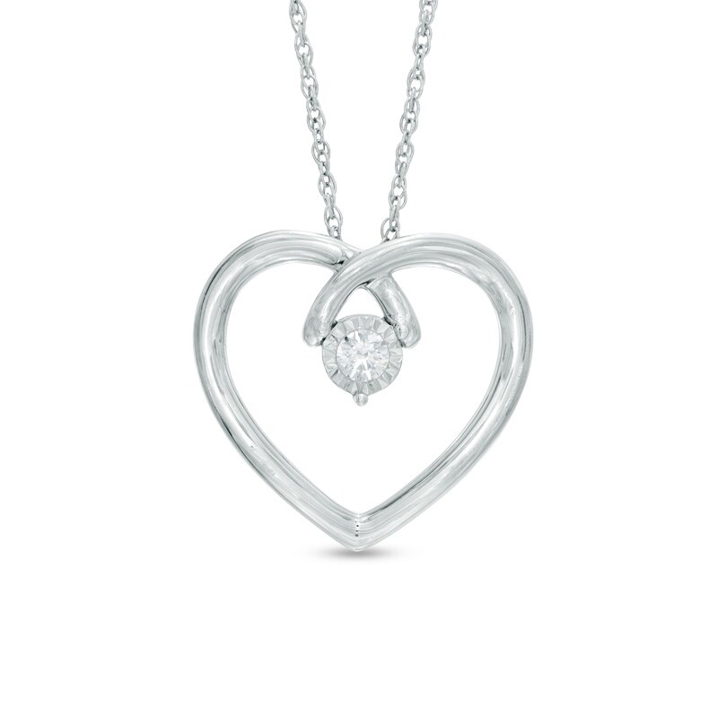 Main Image 1 of 1/8 CT. Diamond Solitaire Heart Pendant in 10K White Gold