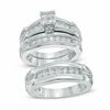 Thumbnail Image 1 of 3/4 CT. T.W. Quad Princess-Cut Diamond Trio Bridal Set in 14K White Gold - Size 7 and 10