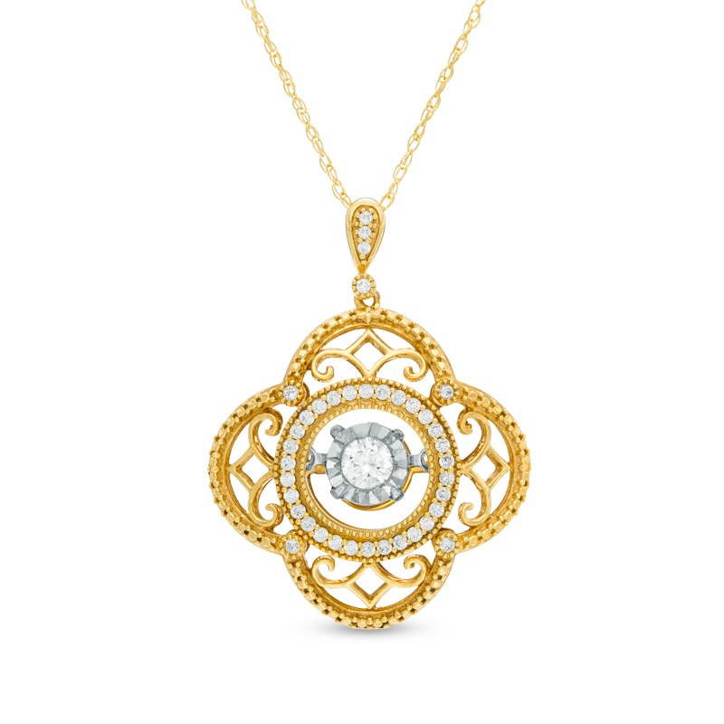 1/4 CT. T.W. Diamond Frame Vintage-Style Clover Pendant in 10K Gold