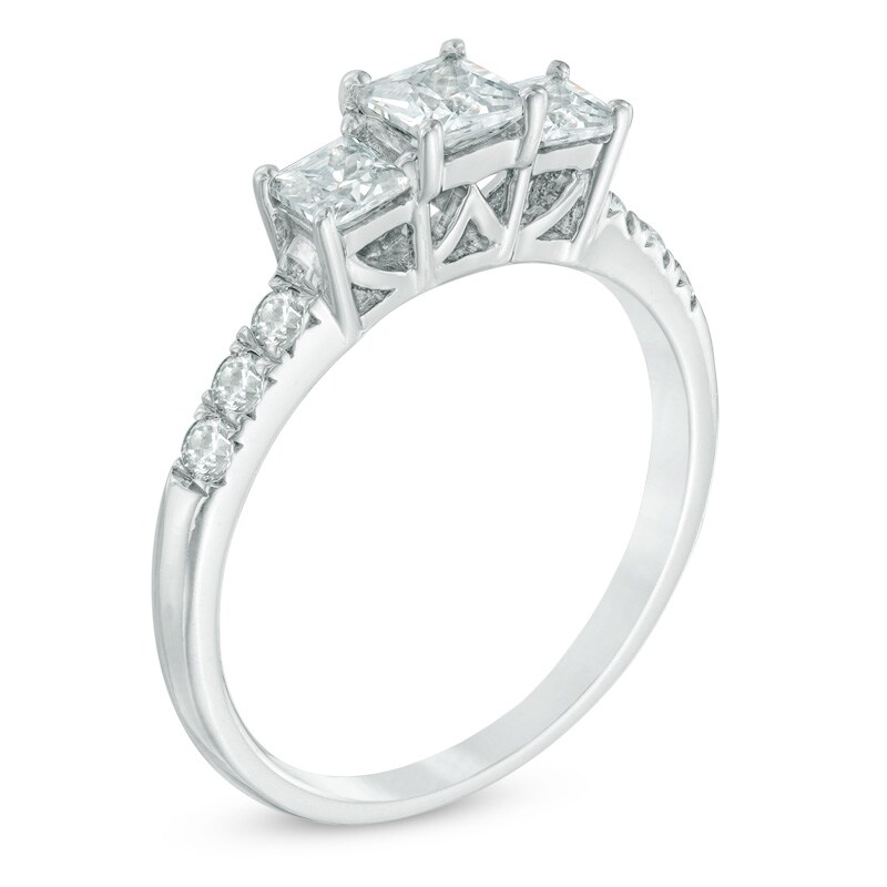 1 CT. T.W. Princess-Cut Diamond Past Present Future® Engagement Ring in 14K White Gold